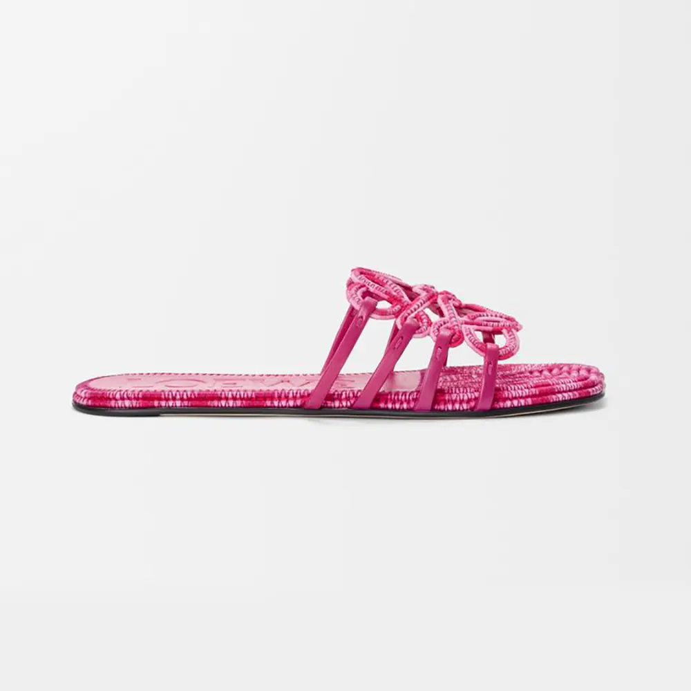 Loewe Women Petal Anagram Slide in Embroidered Canvas-Orchid LPEA465X11