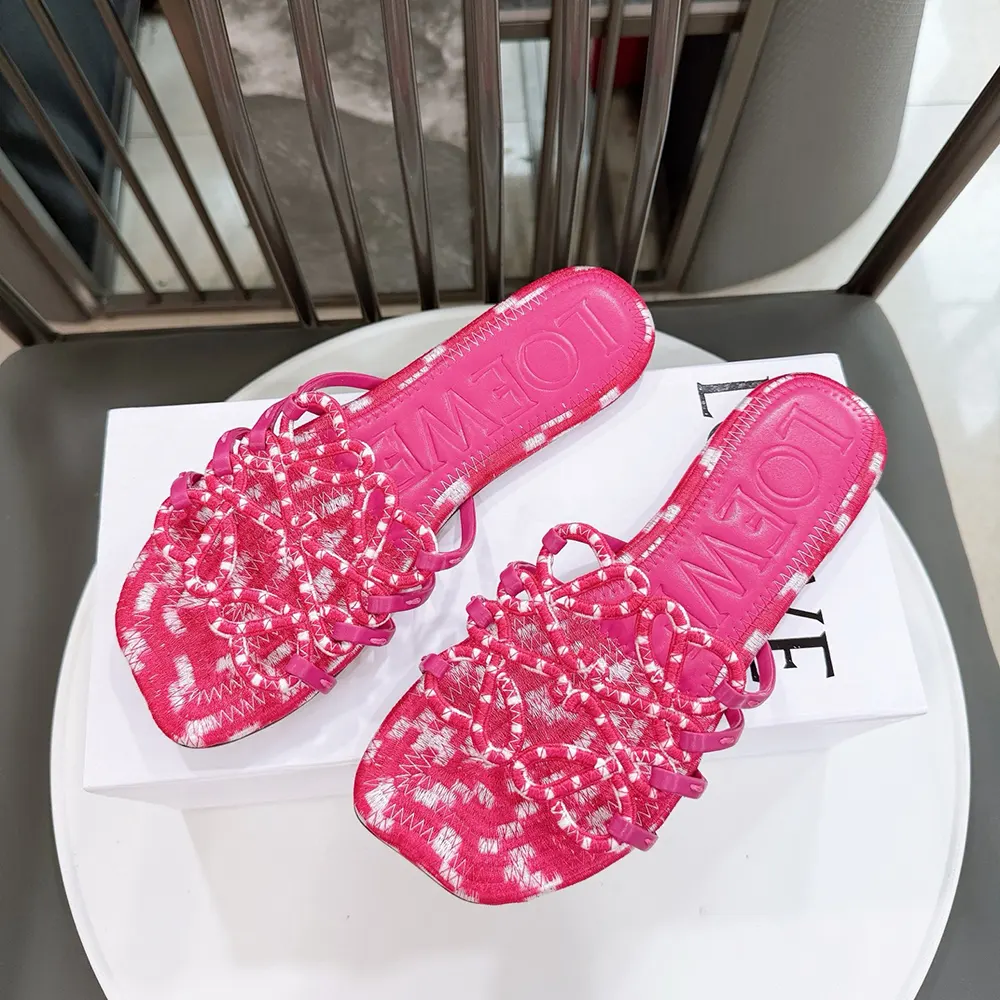Loewe Women Petal Anagram Slide in Embroidered Canvas-Orchid LPEA465X11