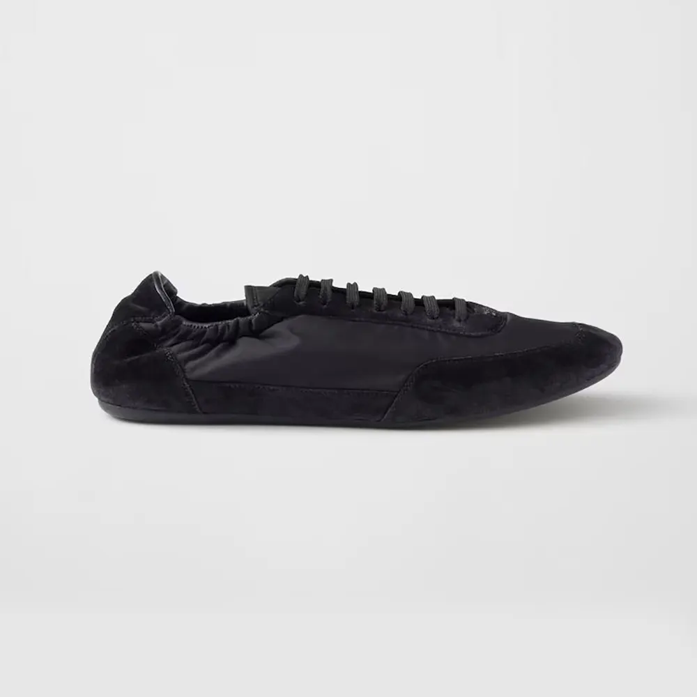 Prada Unisex Collapse Re-Nylon and Suede Elasticized Sneakers-Black