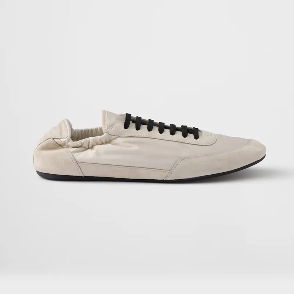 Prada Unisex Collapse Re-Nylon and Suede Elasticized Sneakers-Ivory