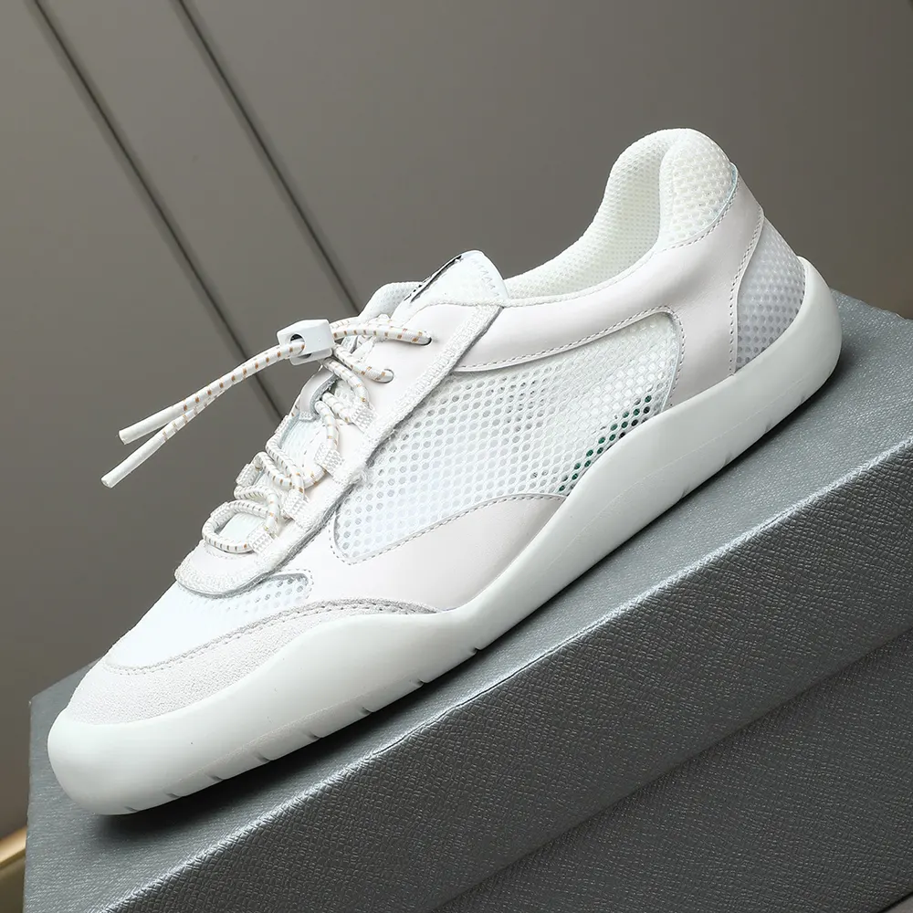 Prada Unisex Speedrock Patent Leather and Mesh Fabric Sneakers-White 2EE468