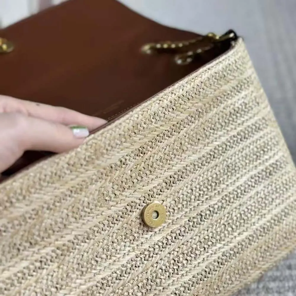 Saint Laurent YSL Women Niki Small Chain Bag in Raffia and Leather-Natural