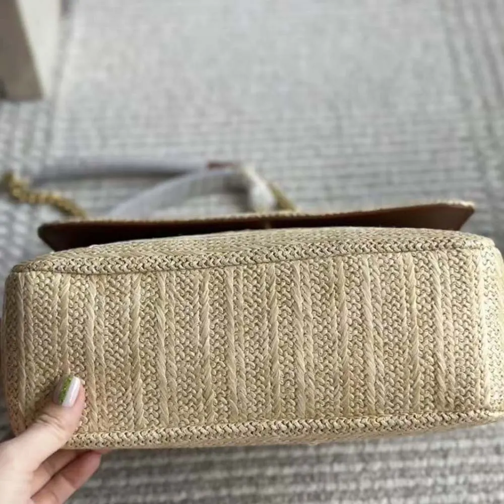 Saint Laurent YSL Women Niki Small Chain Bag in Raffia and Leather-Natural