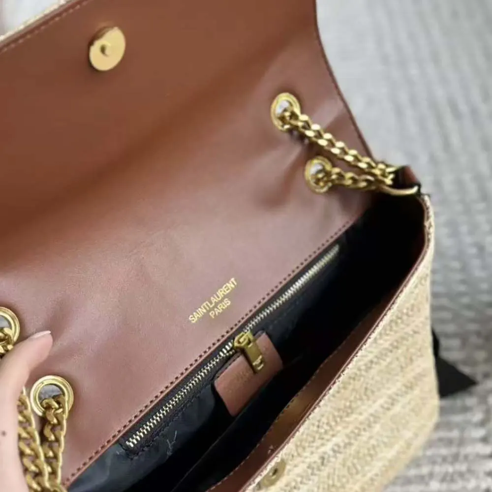 Saint Laurent YSL Women Niki Small Chain Bag in Raffia and Leather-Natural