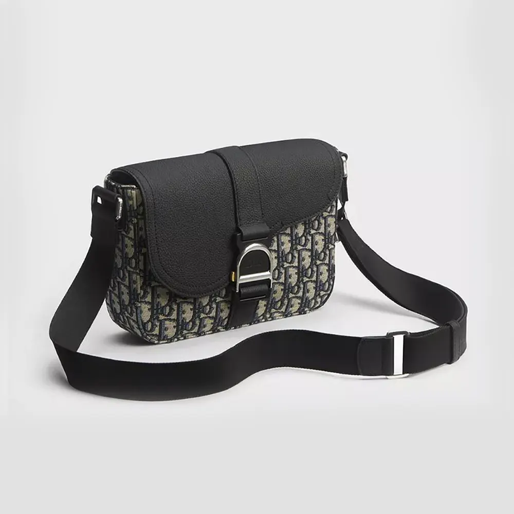 Dior Men Saddle Heritage Messenger Bag with Flap Beige and Black Dior Oblique Jacquard
