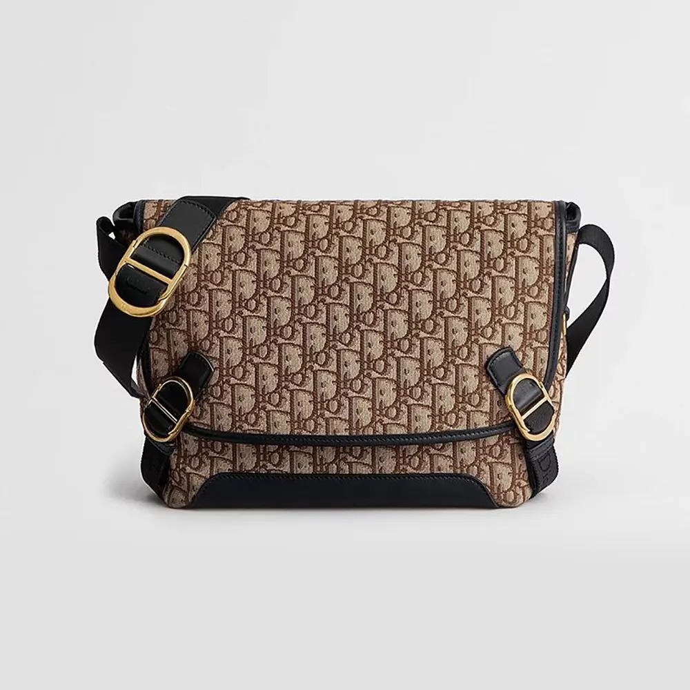 Dior Men Small Dior Jett Messenger Bag with Flap Brown Dior Oblique Jacquard