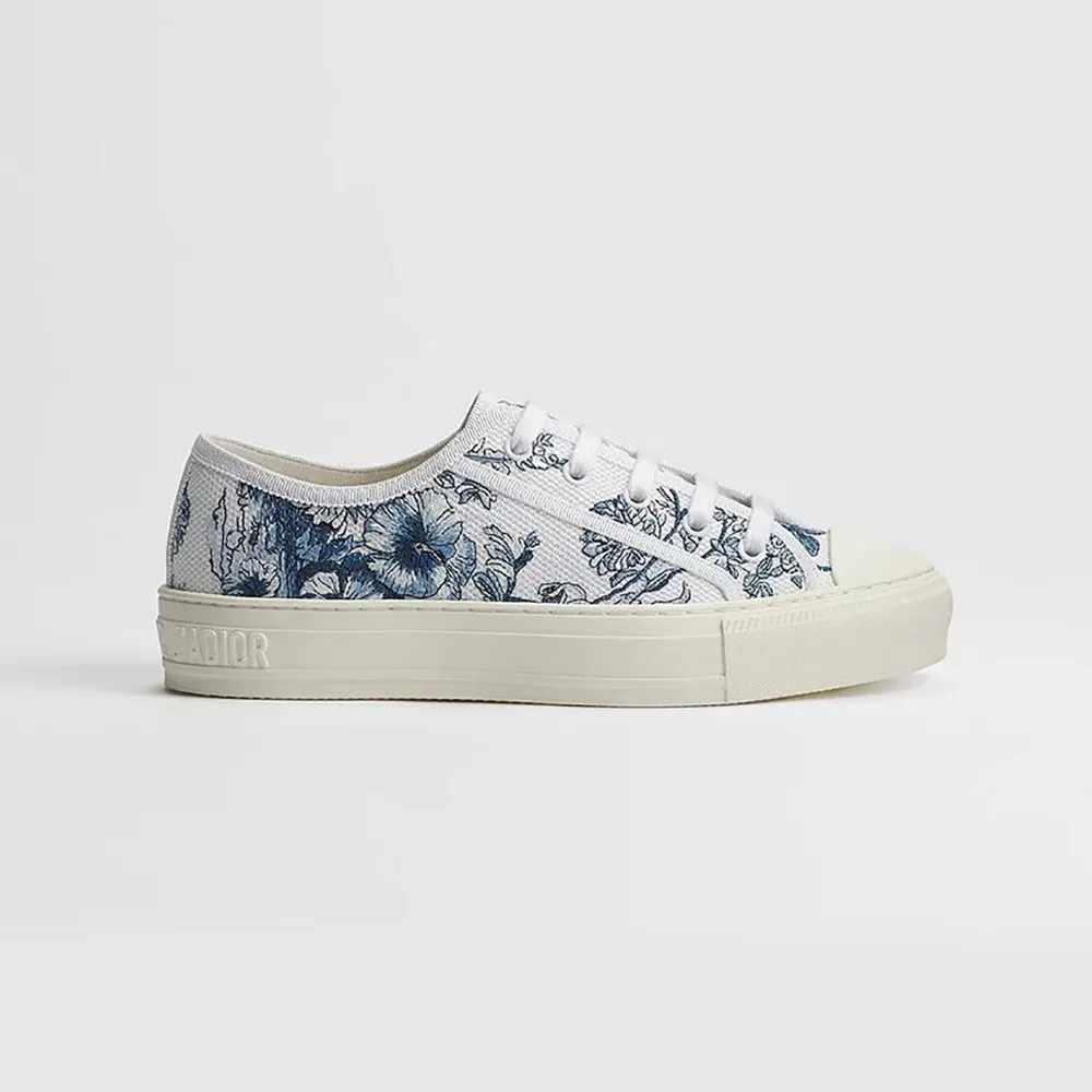 Dior Women Dioriviera Walk’n’Dior Sneaker White and Blue Toile de Jouy Floral Garden Embroidered Cotton