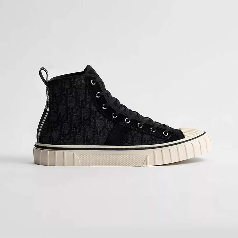Dior Unisex Hooper High-Top Sneaker Black Dior Oblique Jacquard and Black Suede Calfskin
