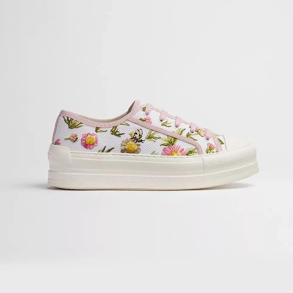 Dior Women Walk’n’Dior Platform Sneaker White Cotton Embroidered with Multicolor Daisy Garden Motif