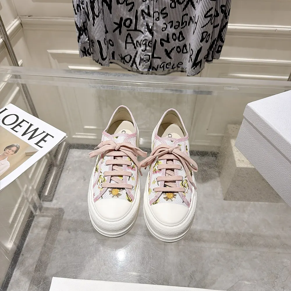 Dior Women Walk’n’Dior Platform Sneaker White Cotton Embroidered with Multicolor Daisy Garden Motif