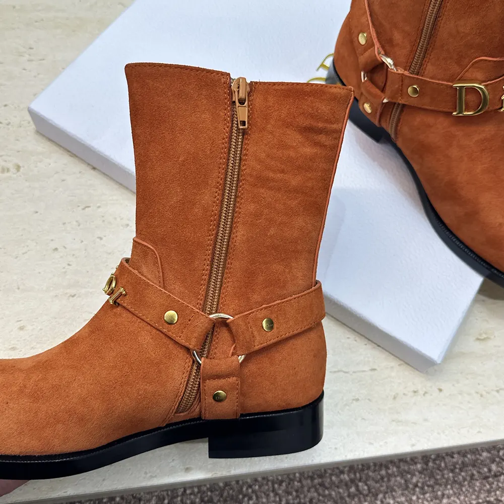 Dior Women Bolt Ankle Boot Cognac Brown Suede Calfskin KCT314SUE
