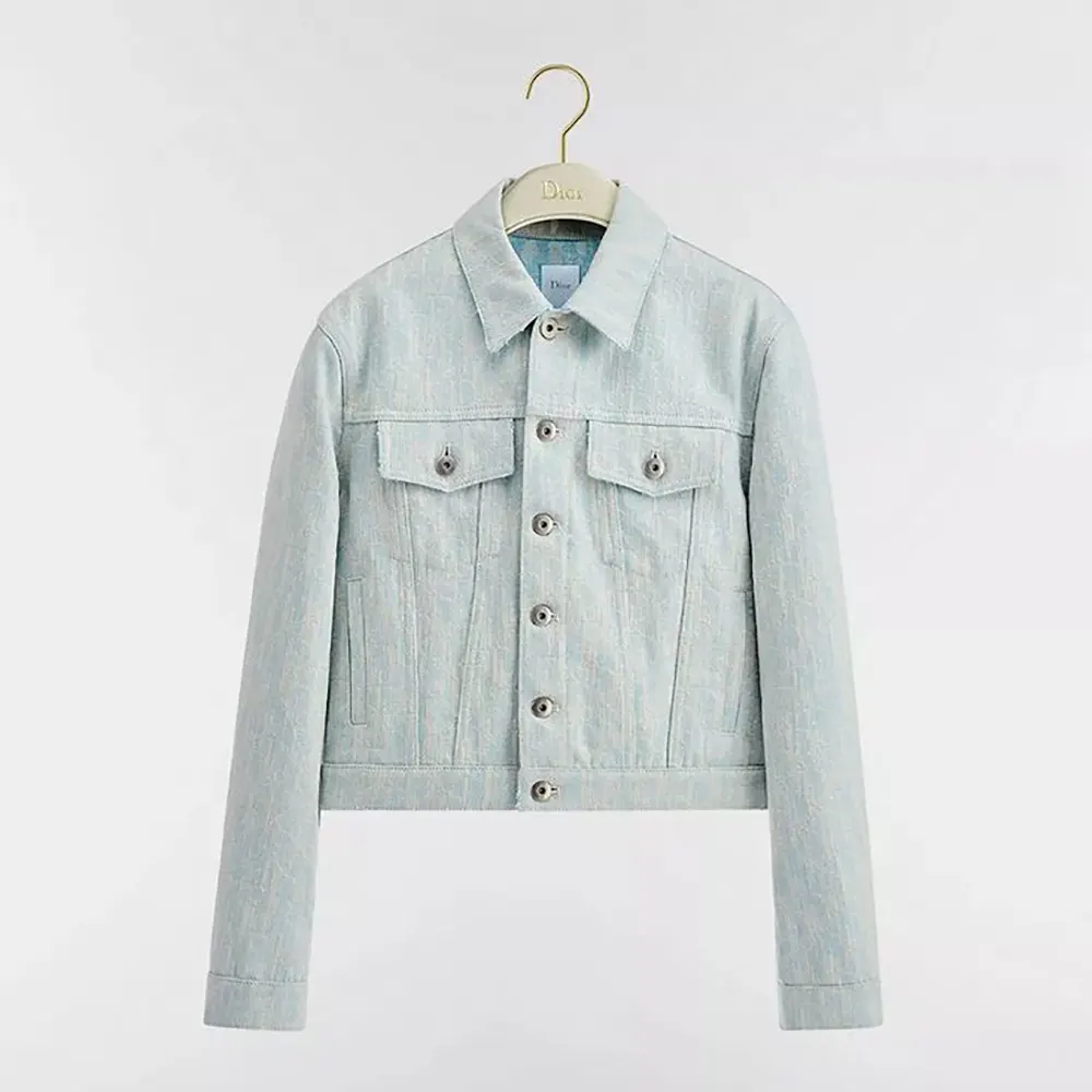 Dior Women Cropped Jacket Light Blue Dior Oblique Washed Cotton Denim