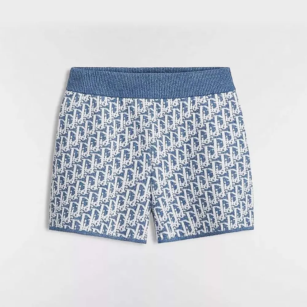 Dior Women Dioriviera Shorts Blue Spongy Dior Oblique Cotton-Blend Jacquard