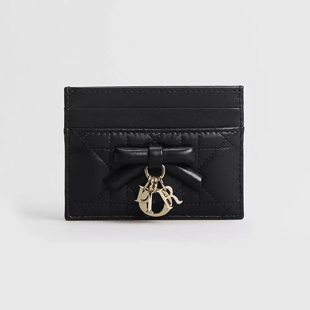 Dior Women Lady Dior Freesia Card Holder Black Cannage Lambskin S2604OUQA