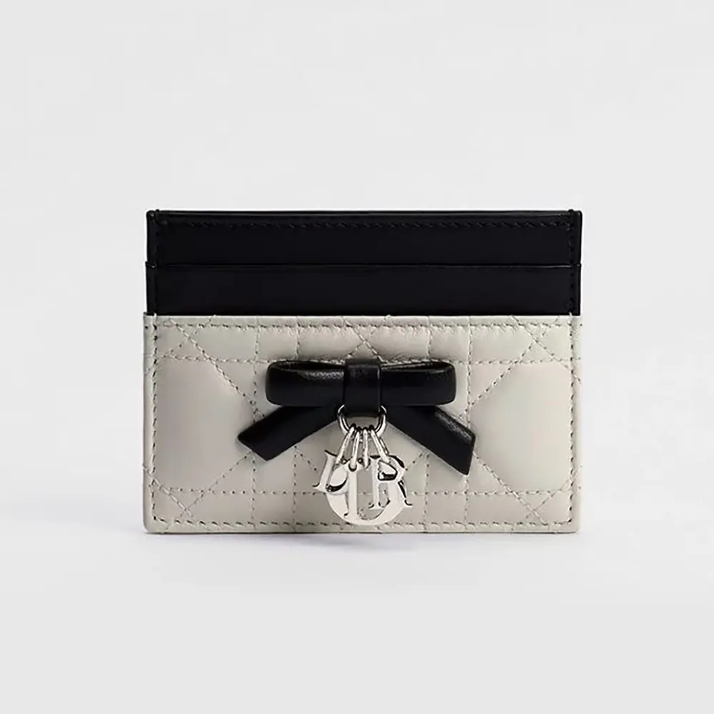 Dior Women Lady Dior Freesia Card Holder Two-Tone Latte and Black Cannage Lambskin