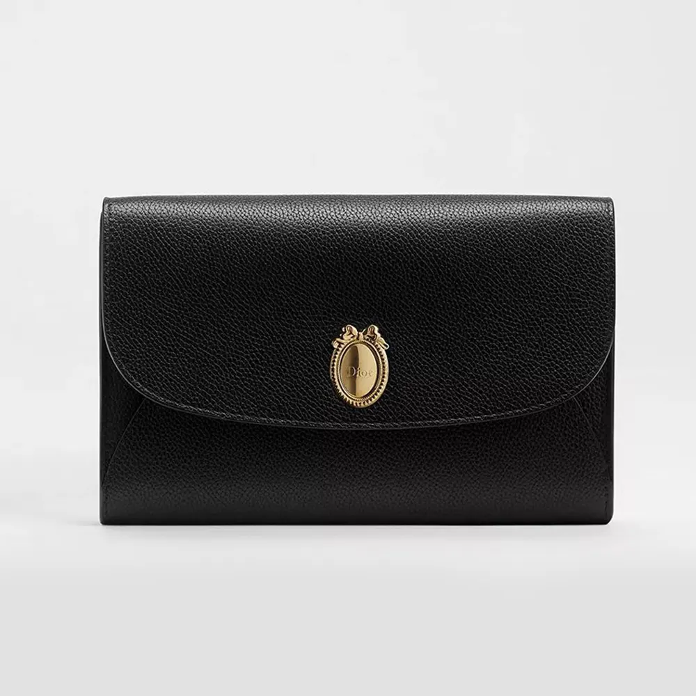Dior Women Médaillon Envelope Pouch with Strap Black and Myosotis Blue Grained Calfskin