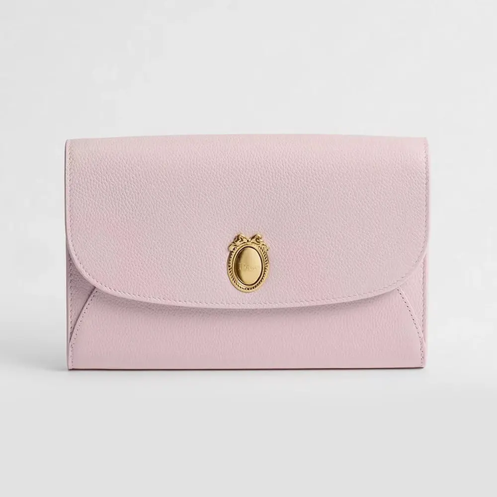 Dior Women Médaillon Envelope Pouch with Strap Rose Tendre and Gris Pietro Grained Calfskin