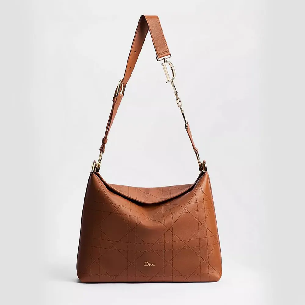Dior Women Medium Diorly Bag Marron Bobby Flat Macrocannage Grained Calfskin M1412OUVK