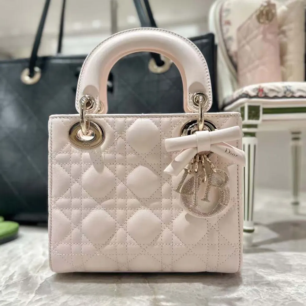 Dior Women Mini Lady Dior Bag with Chain Ballet Pink Cannage Lambskin M0827OFYC