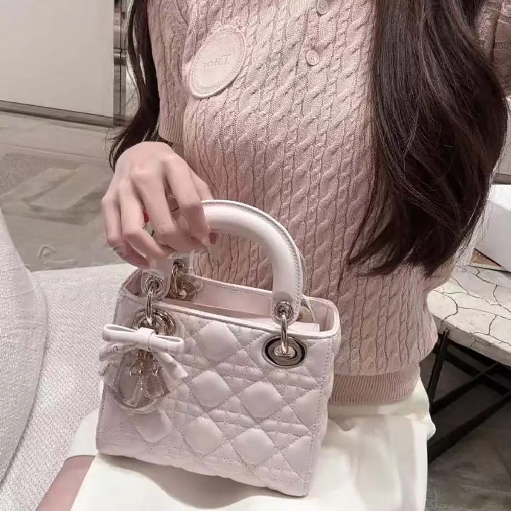 Dior Women Mini Lady Dior Bag with Chain Ballet Pink Cannage Lambskin M0827OFYC
