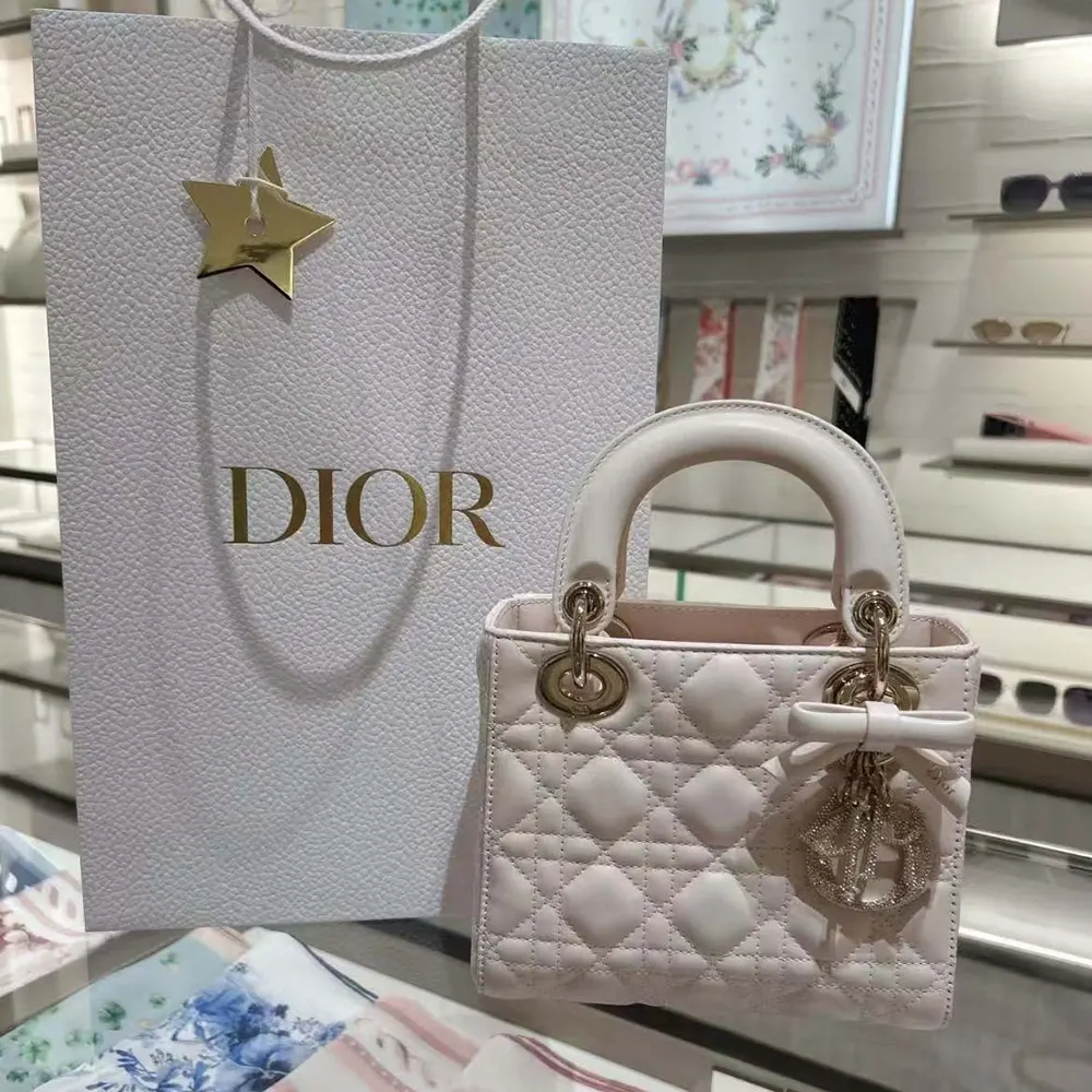 Dior Women Mini Lady Dior Bag with Chain Ballet Pink Cannage Lambskin M0827OFYC