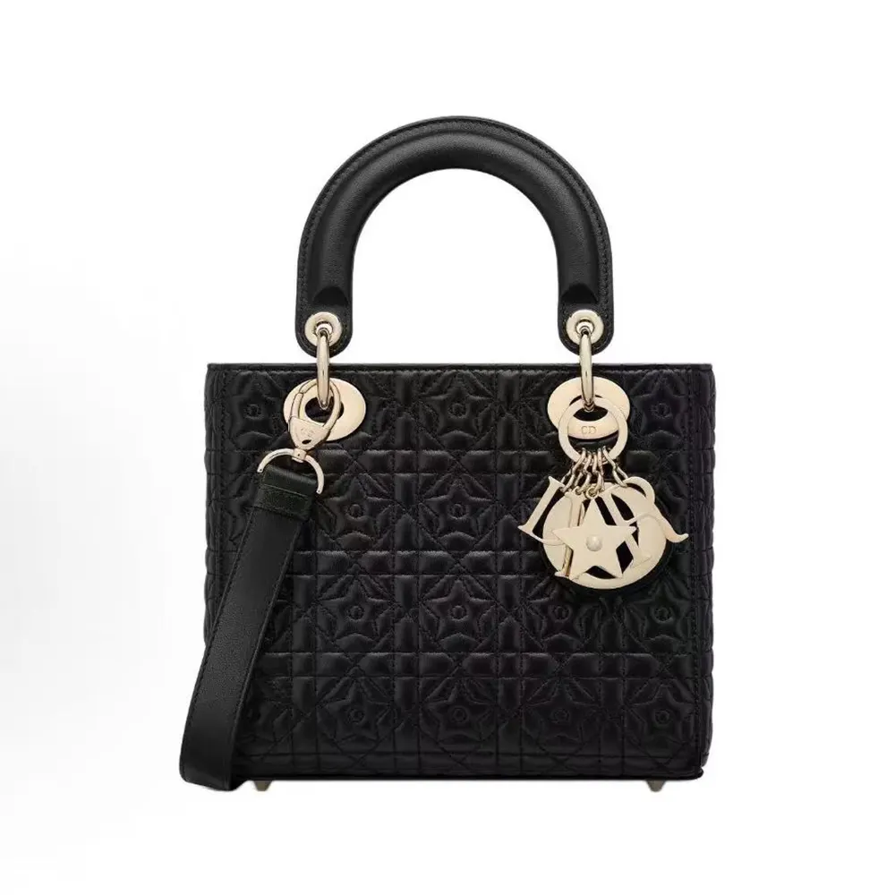 Dior Women Lady Dior Dioramour Bag Black Cannage Lambskin with Star Motif
