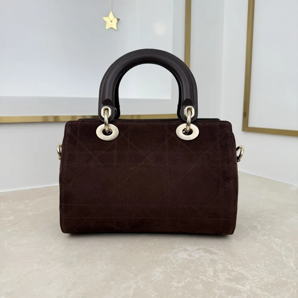 Dior Women Small Dior Granville Bag Chocolate Flat Macrocannage Suede Calfskin