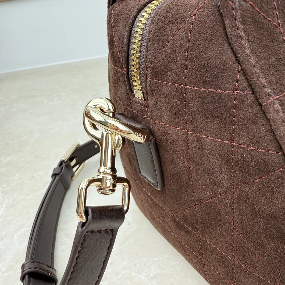 Dior Women Small Dior Granville Bag Chocolate Flat Macrocannage Suede Calfskin