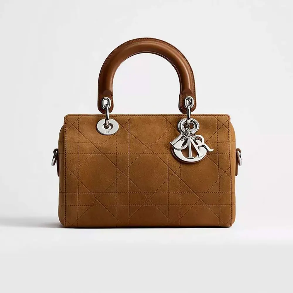 Dior Women Small Dior Granville Bag Golden Saddle Flat Macrocannage Suede Goatskin