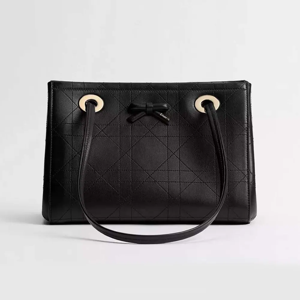 Dior Women Small Dior Promenade Shopping Bag Black Flat Cannage Calfskin