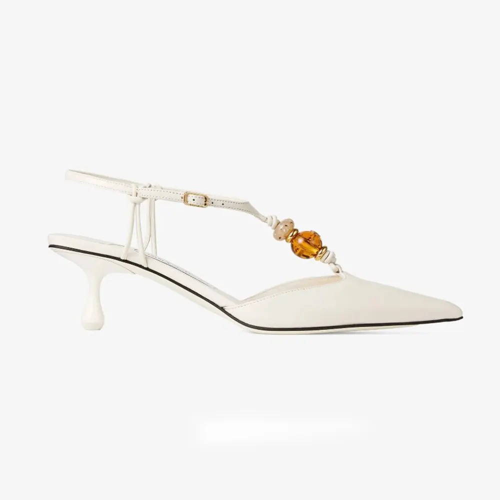 Jimmy Choo Women Lauri 50 Latte Mix Nappa Leather Slingbacks with Beads-White LAURI50BZG
