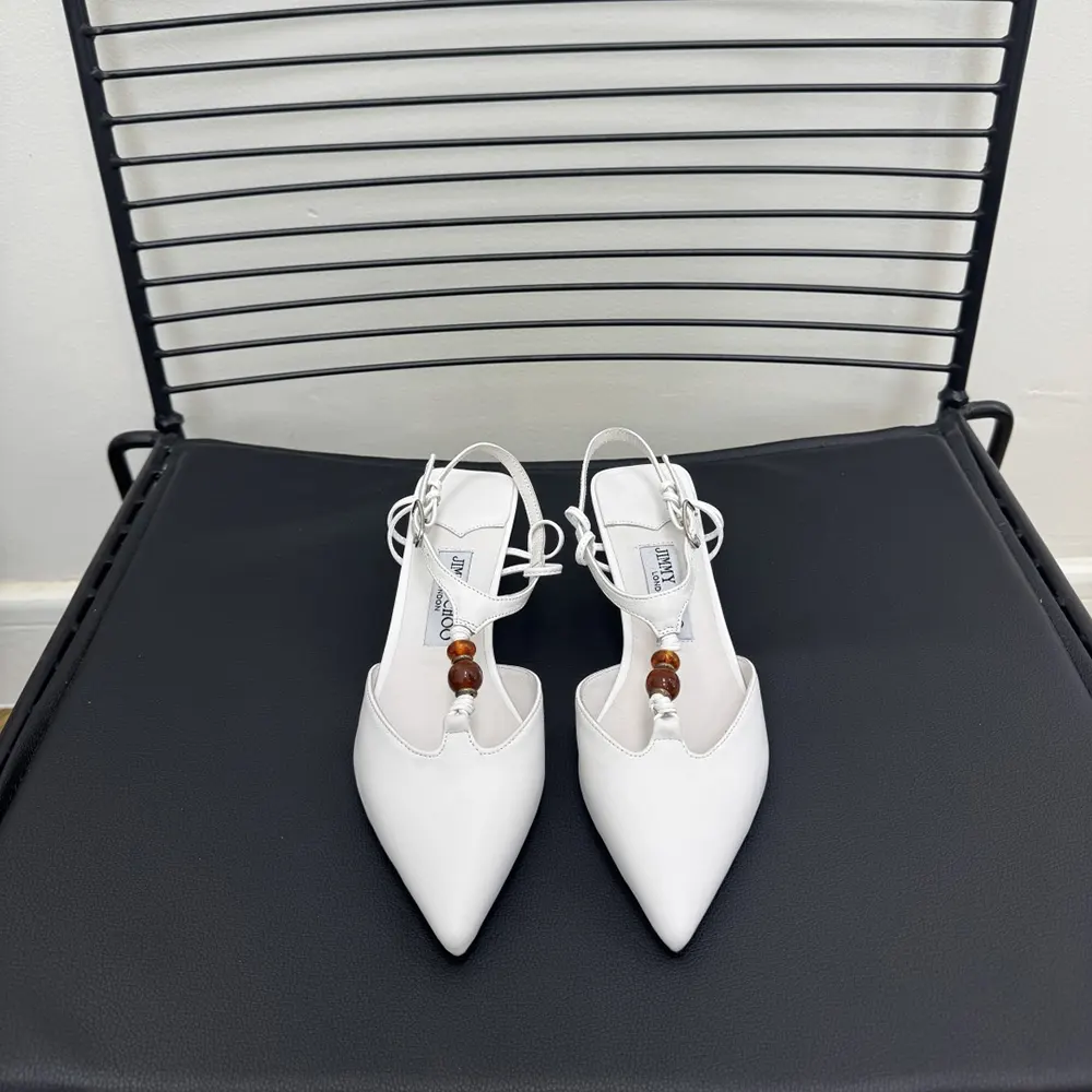 Jimmy Choo Women Lauri 50 Latte Mix Nappa Leather Slingbacks with Beads-White LAURI50BZG