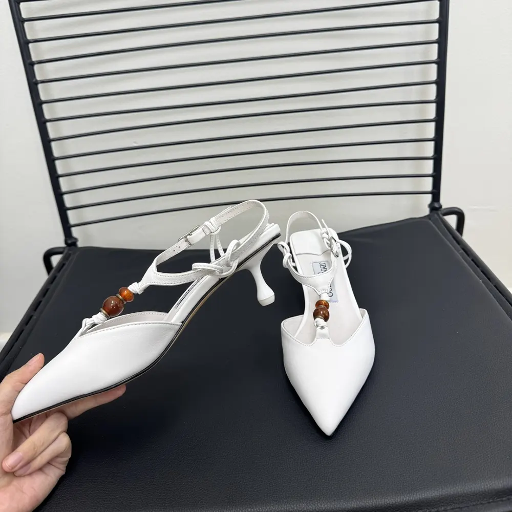 Jimmy Choo Women Lauri 50 Latte Mix Nappa Leather Slingbacks with Beads-White LAURI50BZG