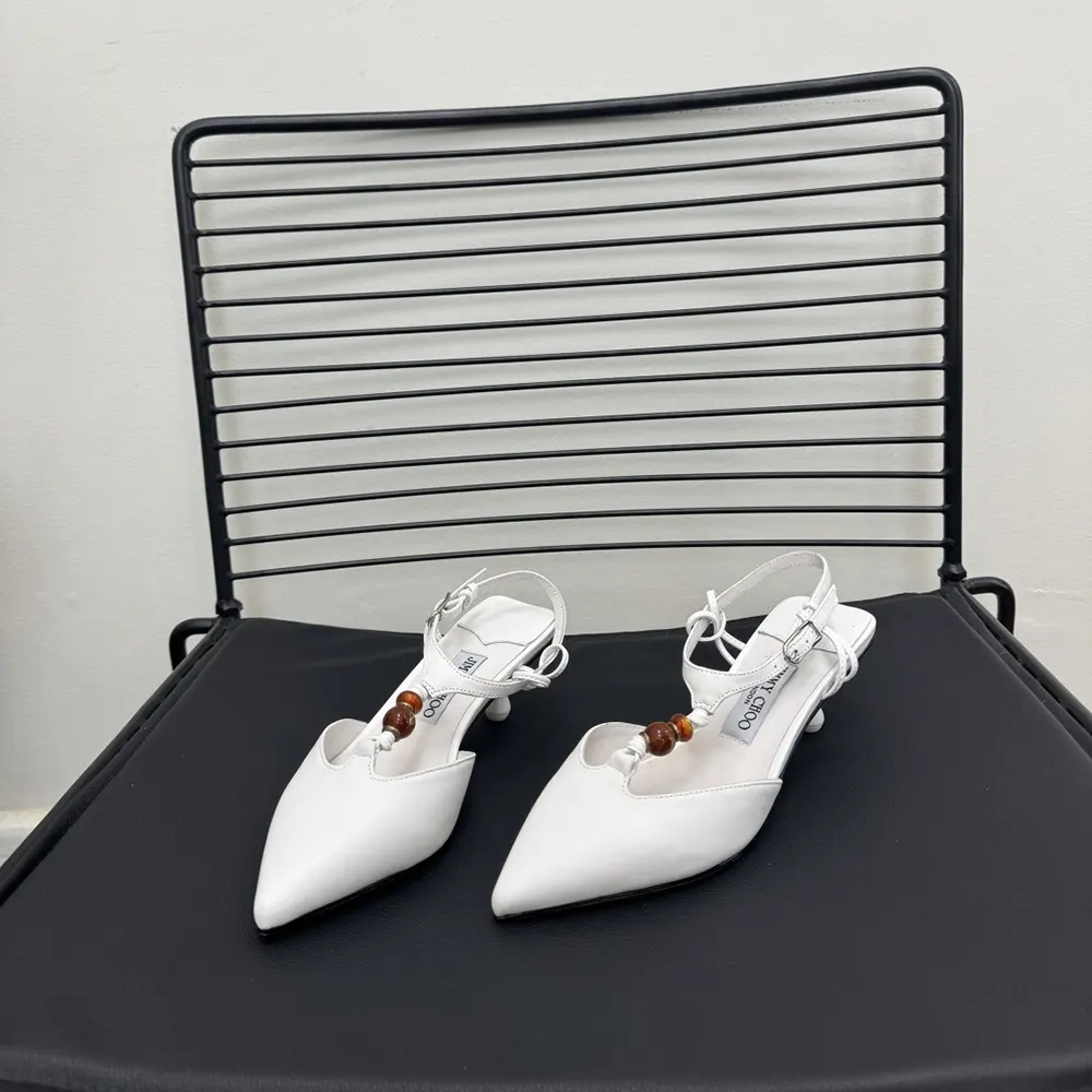 Jimmy Choo Women Lauri 50 Latte Mix Nappa Leather Slingbacks with Beads-White LAURI50BZG