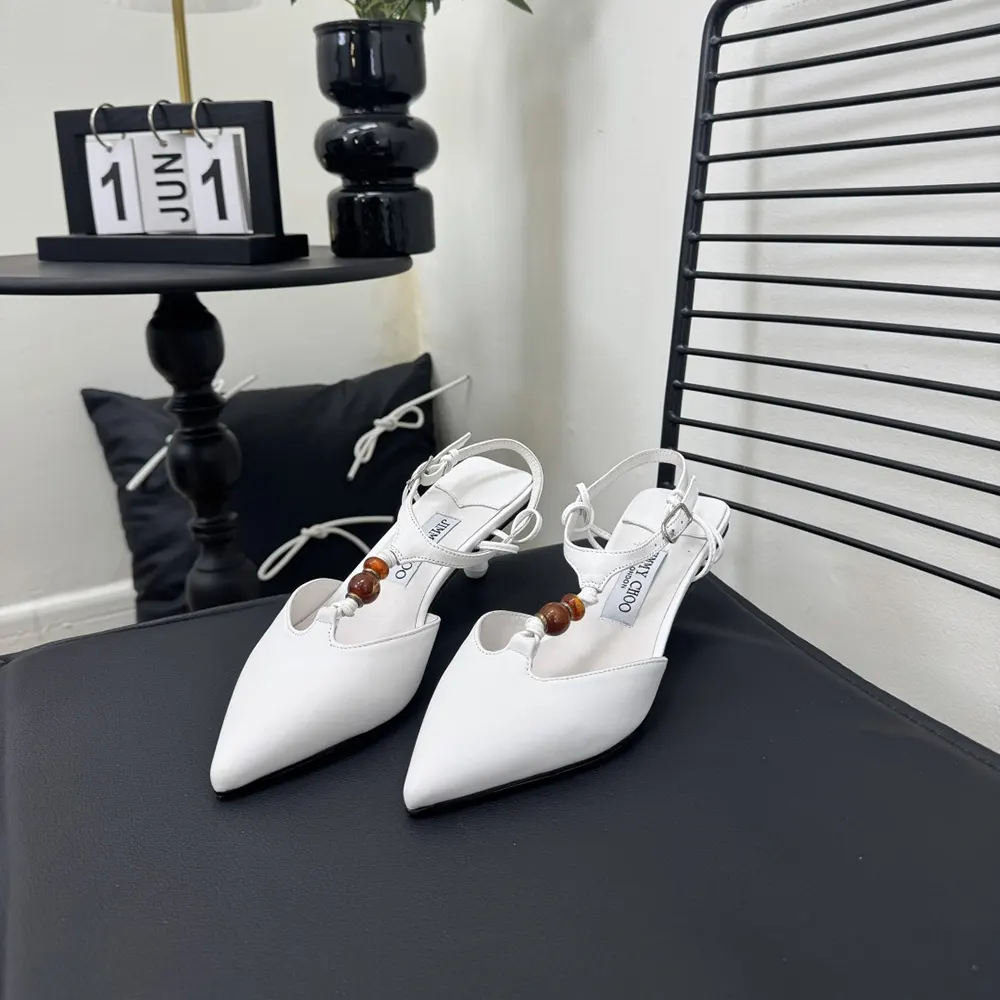 Jimmy Choo Women Lauri 50 Latte Mix Nappa Leather Slingbacks with Beads-White LAURI50BZG