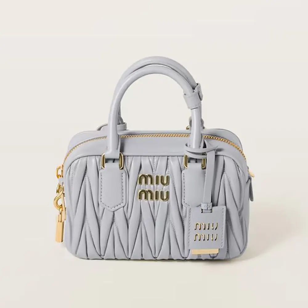 Miu Miu Women Arcadie Matelassé Nappa Leather Bag-Pearl Gray 5BB123AN88