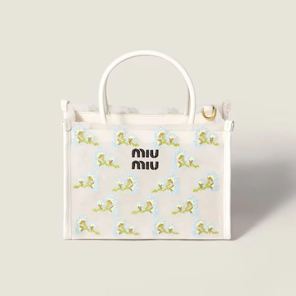 Miu Miu Women Embroidered Mesh Top-Handle Bag 5BA3102IHV
