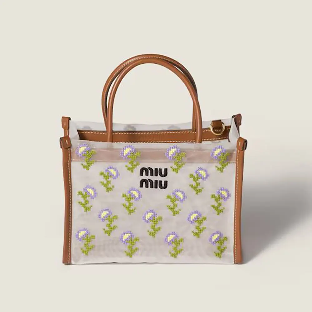 Miu Miu Women Embroidered Mesh Top-Handle Bag 5BA3102IHVF0046