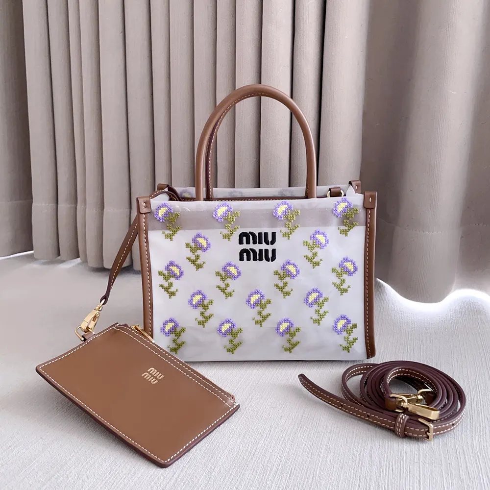 Miu Miu Women Embroidered Mesh Top-Handle Bag 5BA3102IHVF0046