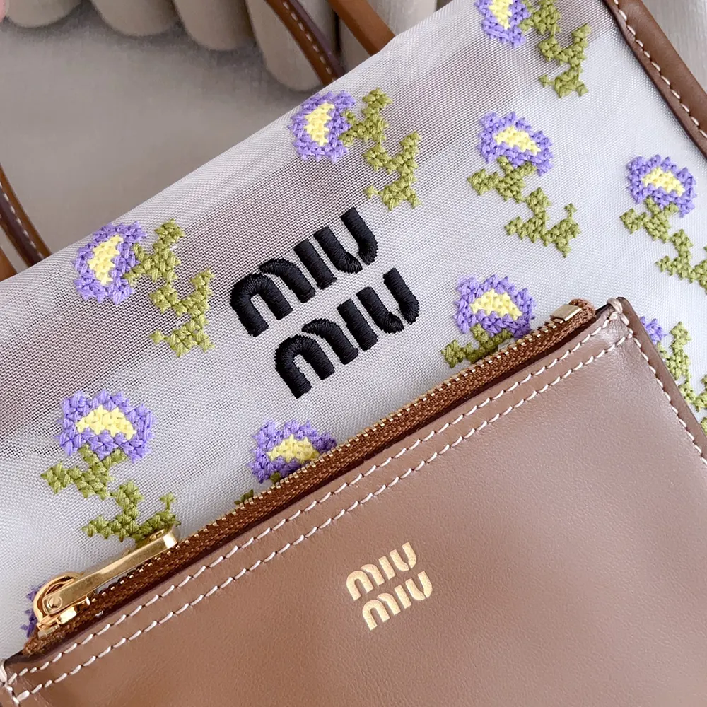 Miu Miu Women Embroidered Mesh Top-Handle Bag 5BA3102IHVF0046