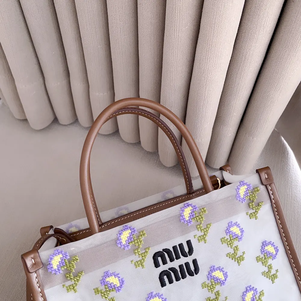 Miu Miu Women Embroidered Mesh Top-Handle Bag 5BA3102IHVF0046