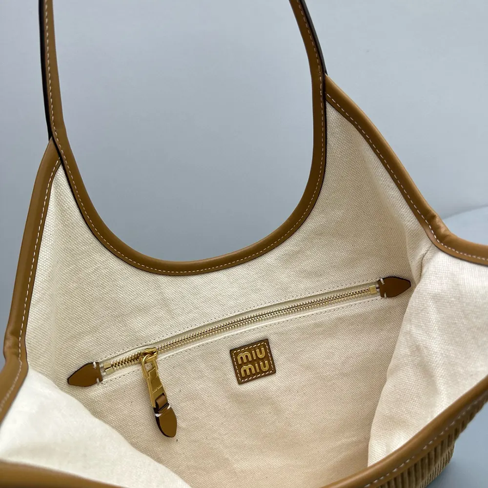 Miu Miu Women IVY Corduroy Bag with Leather Lettering Logo-Brown