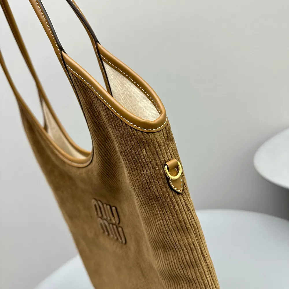 Miu Miu Women IVY Corduroy Bag with Leather Lettering Logo-Brown