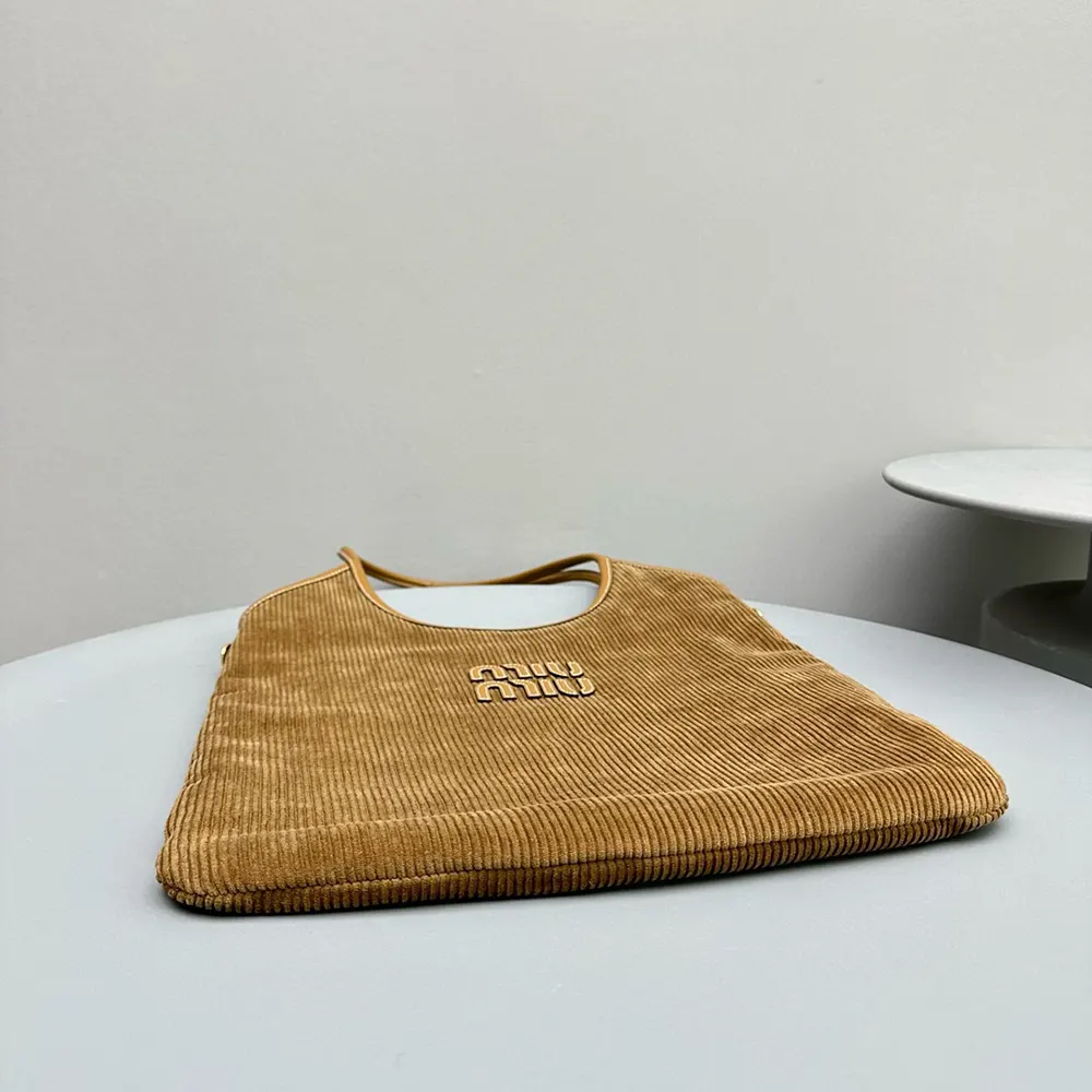Miu Miu Women IVY Corduroy Bag with Leather Lettering Logo-Brown
