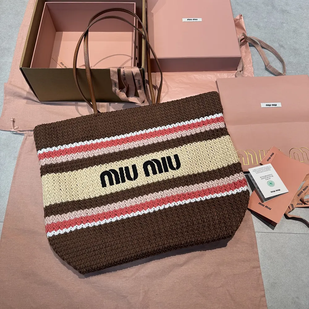 Miu Miu Women Raffia-Effect Woven Tote Bag 5BG2282DO3F05CP