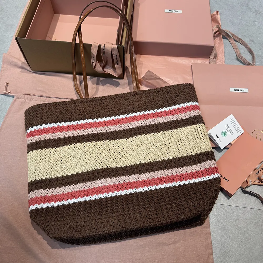 Miu Miu Women Raffia-Effect Woven Tote Bag 5BG2282DO3F05CP