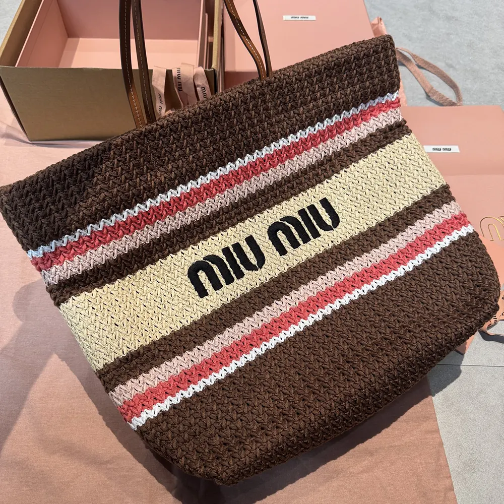 Miu Miu Women Raffia-Effect Woven Tote Bag 5BG2282DO3F05CP