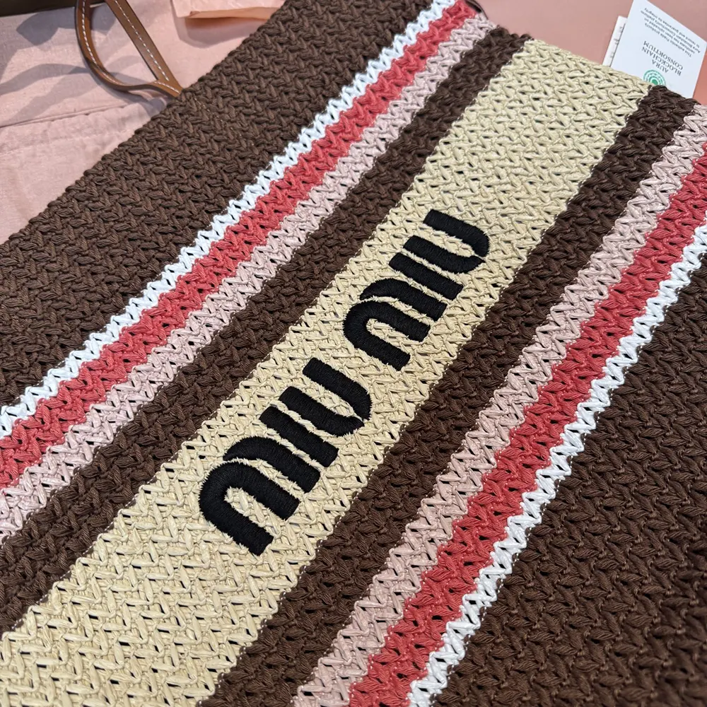 Miu Miu Women Raffia-Effect Woven Tote Bag 5BG2282DO3F05CP