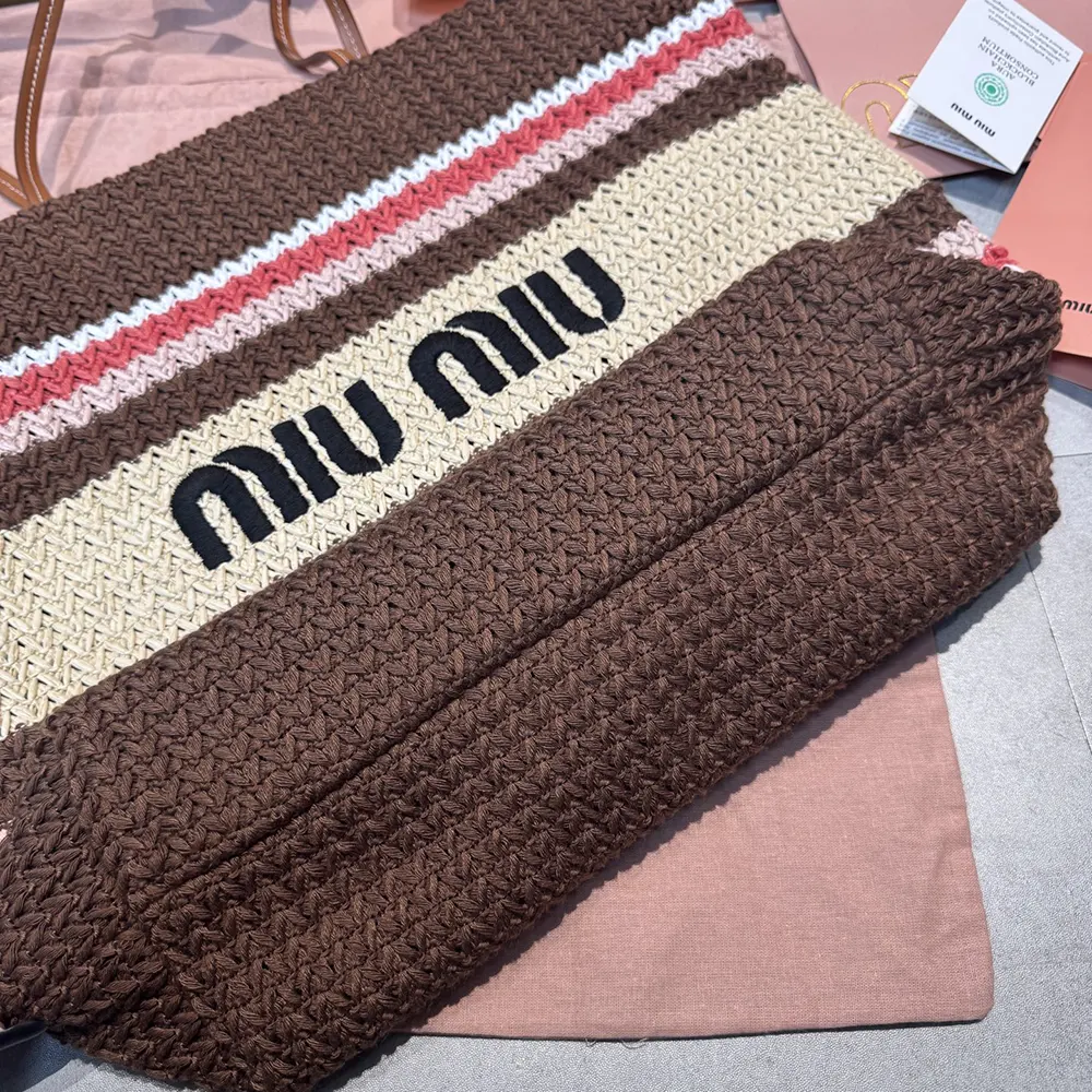 Miu Miu Women Raffia-Effect Woven Tote Bag 5BG2282DO3F05CP