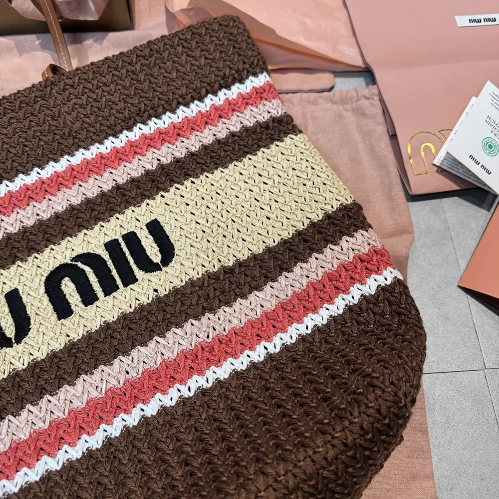Miu Miu Women Raffia-Effect Woven Tote Bag 5BG2282DO3F05CP